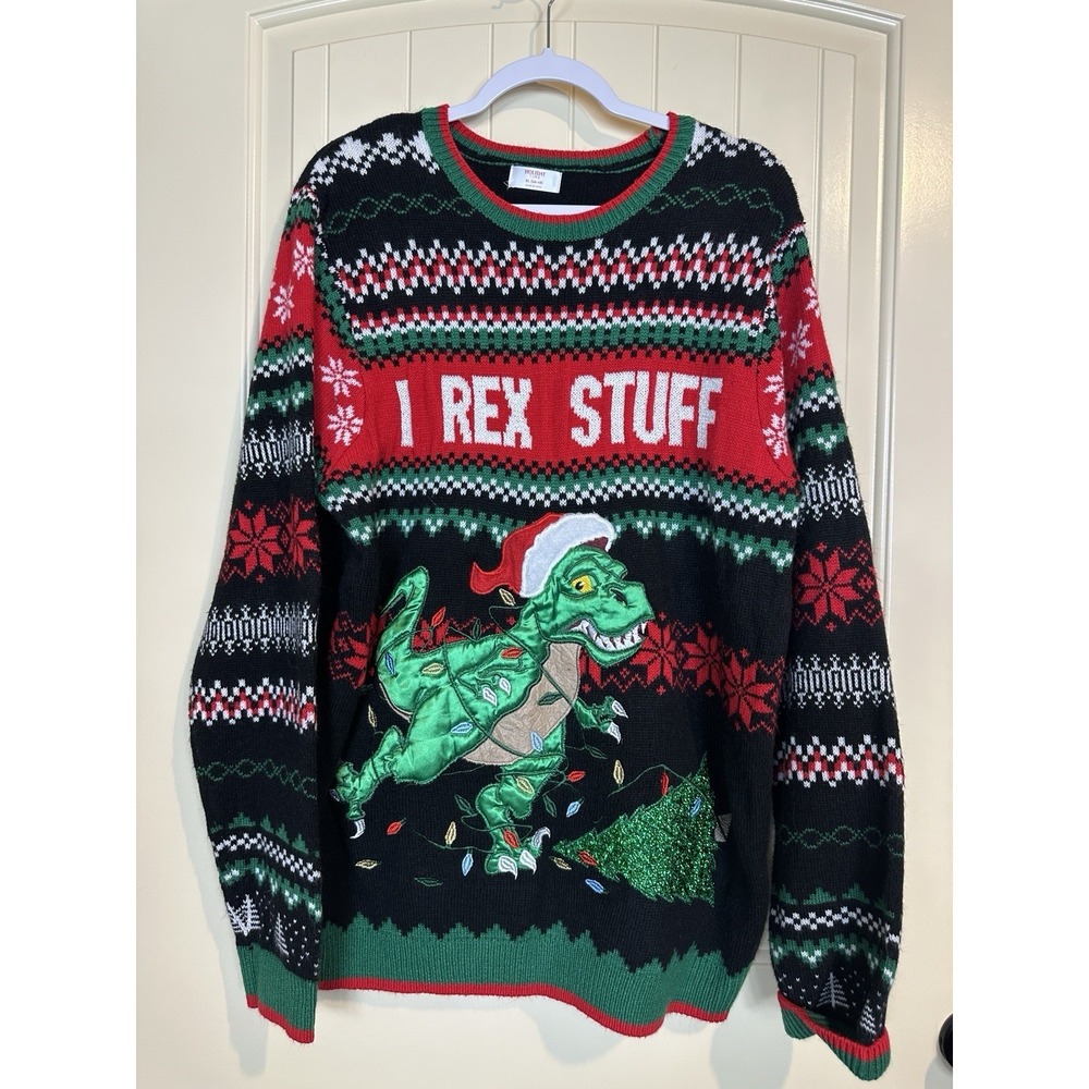 Holiday Time‎ Christmas Sweater Mens I Rex Stuff Pullover Ugly T-Rex Dinosaur XL